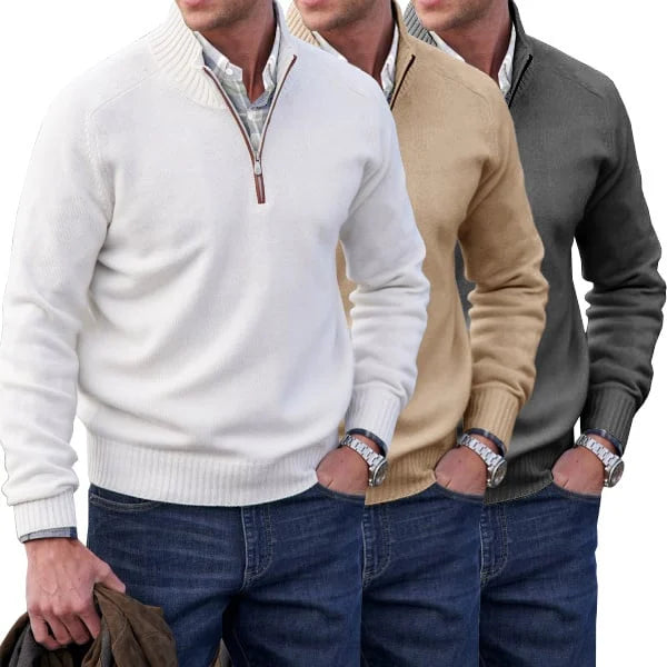 Herren Kaschmir Basic Pullover mit Reißverschluss