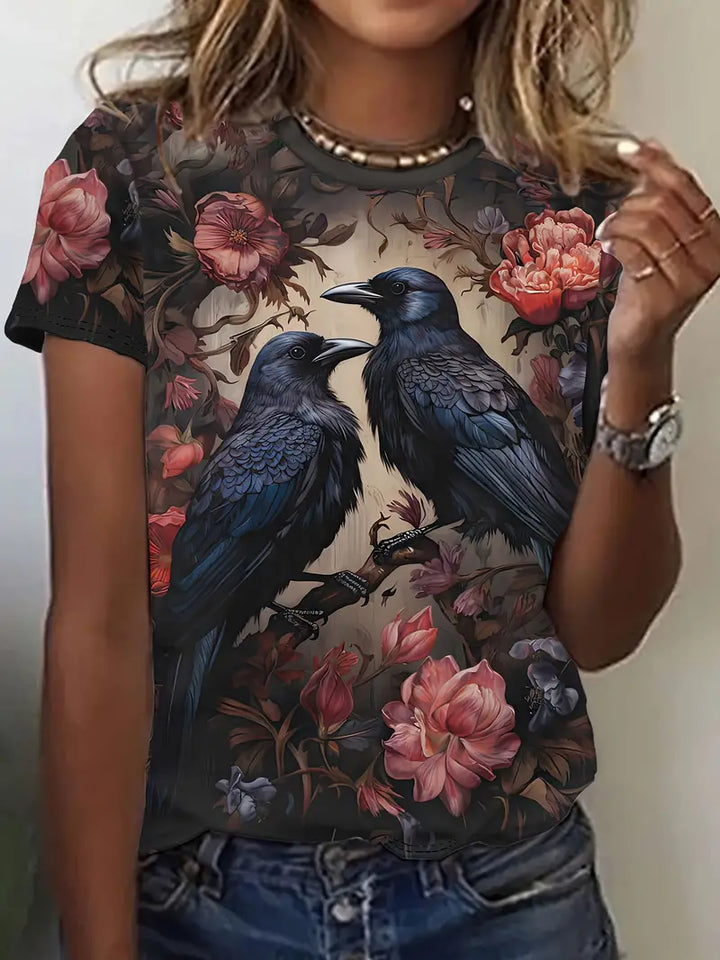 Selina™ - Vogel & Blumen T-Shirt