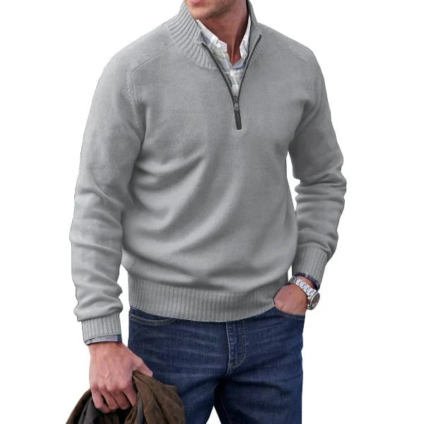 Herren Kaschmir Basic Pullover mit Reißverschluss