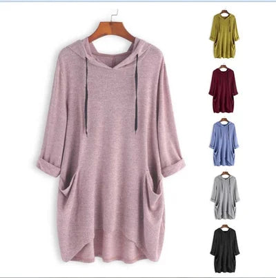 Lässiges Damen-Sweatshirt mit Kapuze und fester Farbe