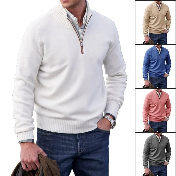 Herren Kaschmir Basic Pullover mit Reißverschluss